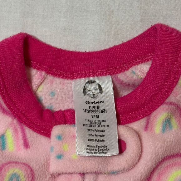Gerber - Pink Rainbow Fleece Footie One Piece - Picture 2 of 5